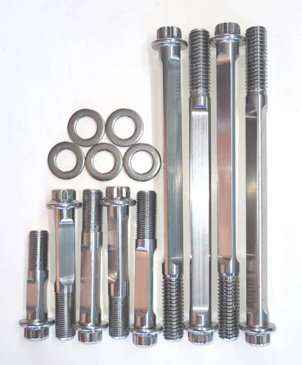High strength ARP stainless reduced shank studs and bolts for head and cylinders.